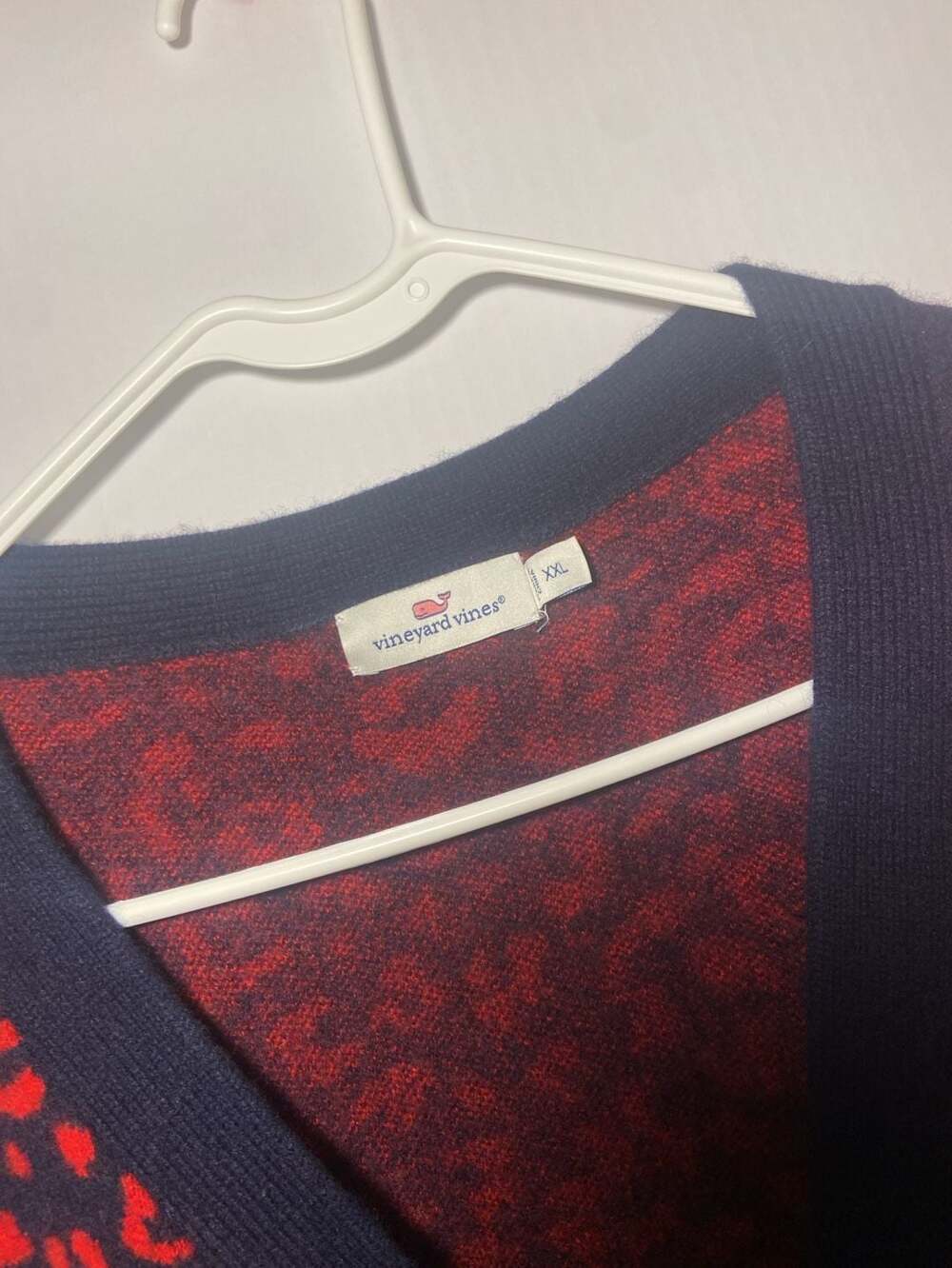Vineyard Vines Leopard Cardigan Sweater Size Womens XXL Red Navy Wool Cashmere